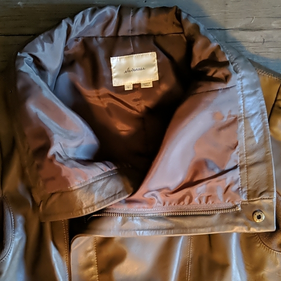 Anthropologie Elevenses Olive Green Leather Jacket - Picture 5 of 7